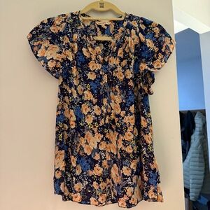 Rebecca Taylor Navy and Peach Floral Blouse